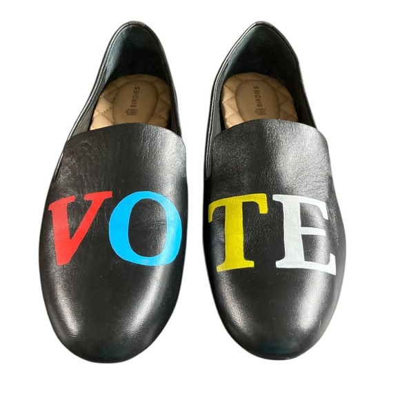 Birdies Black Leather VOTE Loafers Size 7.5 Democracy Elections Statement - Picture 1 of 6